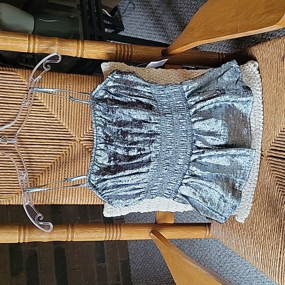 Old Navy silver shine ruche tank, size S